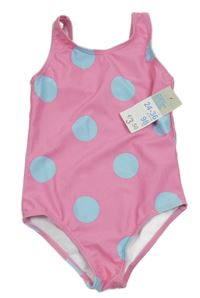 Nové - růžovo-světlemodré puntíkaté jednodílné plavky PRIMARK