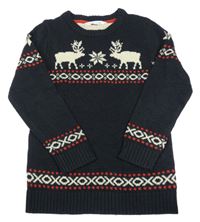 Tmavomodrý svetr se soby a vzorem H&M