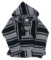 Černo-bílý pruhovaný svetr s kapucí