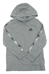 Šedé melírované triko s logem a kapucí Adidas