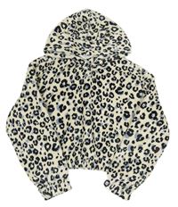 Smetanovo-černo-modrá vzorovaná chlupatá crop mikina s kapucí H&M