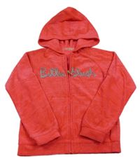 Neonově růžovo-stříbrná sametová propínací mikina s nápisem a kapucí Billieblush