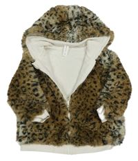 Béžovo-hnědo-černá vzorovaná kožešinová podšitá bunda s kapucí Dymples