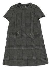 Šedo-bílé kostkované šaty se zipy Kiabi