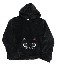 Černá chlupatá mikina s kočkou a kapucí H&M