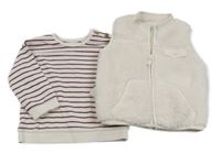 2set - Béžová huňatá podšitá vesta + pruhovaná mikina George