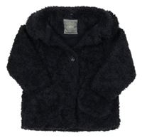 Tmavomodrá huňatá podšitá bunda s límečkem Next