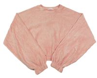 Světlerůžová sametová žebrovaná crop mikina Matalan