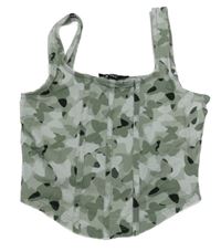 Khaki-bílý crop top s motýlky New Look 