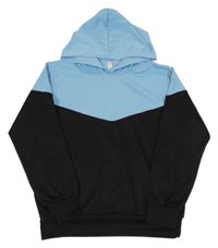 Černo-světlemodrá mikina s klokankou a kapucí 