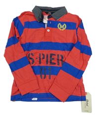 Nové - Tmavomodro-červené pruhované polo triko Rebel