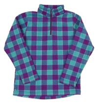 Tyrkysovo-purpurová kostkovaná fleecová funkční mikina Decath