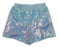 Světlemodro-růžové flitrové kraťasy Primark 