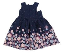 Tmavomodré plátěné šaty s kytičkami Primark