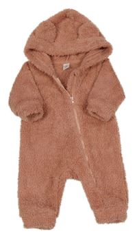 Starorůžová chlupatá kombinéza s kapucí Shein