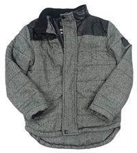 Šedo-bílo-černá vzorovaná vlněno/koženková zateplená bunda URBAN