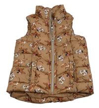 Hnědá prošívaná šusťáková zateplená vesta s pejsky H&M