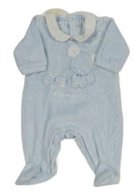 Světlemodrý sametový overal s myškou a autíčkem a bílým límečkem 