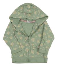 Olivová propínací mikina s kytičkami a kapucí BUBBLE GUM