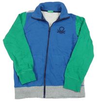 Modro-zeleno-šedá propínací mikina s logem Benetton