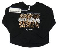Nové - černé oversize triko s nápisy a flitry a vzorem SUBLEVEL Kids