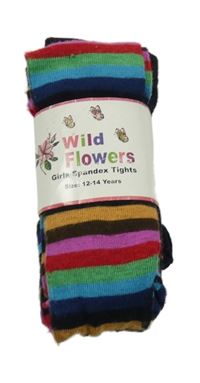 Nové - 2x - Barevno-černé pruhované punčocháče Wild Flowers