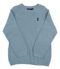 Modrý melírovaný žebrovaný svetr s výšivkou Next