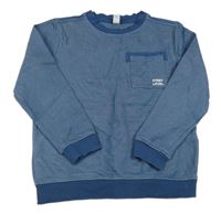 Tmavomodrá melírovaná mikina riflového vzhledu s kapsou s nápisy YIGGA