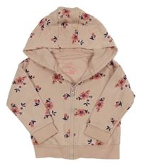 Pudrová propínací mikina s kytičkami a kapucí F&F