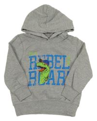 Šedá melírovaná mikina s dinosaurem a kapucí dopodopo