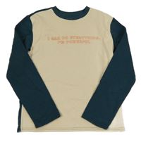 Světlebéžovo-tmavopetrolejová mikina s nápisy sinsay