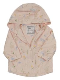 Světlerůžová šusťáková jarní bund a s kytičkami a včelkami a motýlky a kapucí F&F