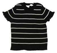 Černo-bílé pruhované žebrované úpletové crop tričko s volánky H&M