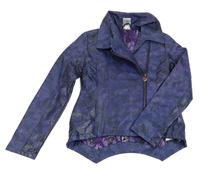 Tmavofialovo-černý army vzorovaný koženkový jarní křivák s límečkem Disney