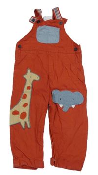 Cihlové plátěné laclové podšité kalhoty se žirafou a sloníkem Next