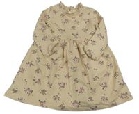 Světlebéžové šaty s kytičkami a volánky H&M