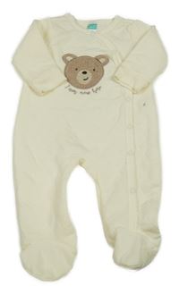 Smetanová károvaná vyteplená kombinéza s medvídkem 