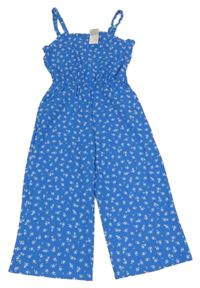 Nové - modrý kytičkovaný vzorovaný kalhotový culottes overal PRIMARK