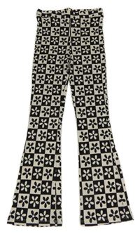 Černo-smetanové kostkované květované žebrované flare kalhoty George