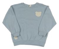 Světlemodrá žebrovaná oversize mikina s medvídkem so cute