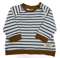 Bílo-tmavomodro-hnědá pruhovaná mikina s nášivkou H&M