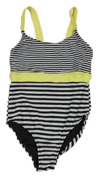 Černo-bílo-žluté pruhované jednodílné plavky Y.F.K.