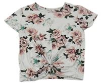 Bílo/světlešedé crop tričko s růžemi a překřížením HaILYS