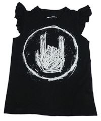 Černé tričko s potiskem a volánky EMP