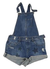 Modré riflové laclové kraťasy s hvězdičkami a prošoupáním OVS