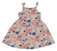 Světlerůžové letní šaty s květy a lístečky C&A