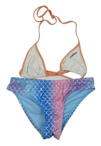2Set - Modro-růžovo-fialové plavkové kalhotky se šupinkami Page one young + bílo/lososová plavková podprsenka Adidas