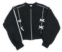 Černá propínací oversize crop mikina s mašlemi a pruhy RIVER ISLAND