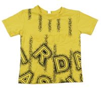 Tmavožluto-černé tričko s písmenky a 3D nápisem 