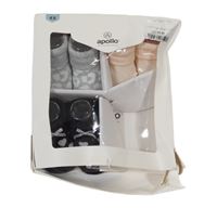 Nové - 3x - Ponožky - Černé se srdíčky, šedé melírované vzorem, světlerůžové apollo